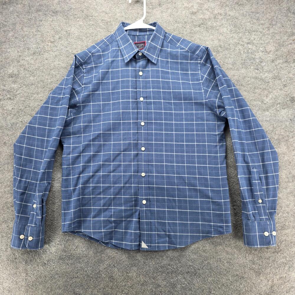 UNTUCKit Shirt Mens Medium Blue Windowpane Plaid Button Down Stretch Casual Top